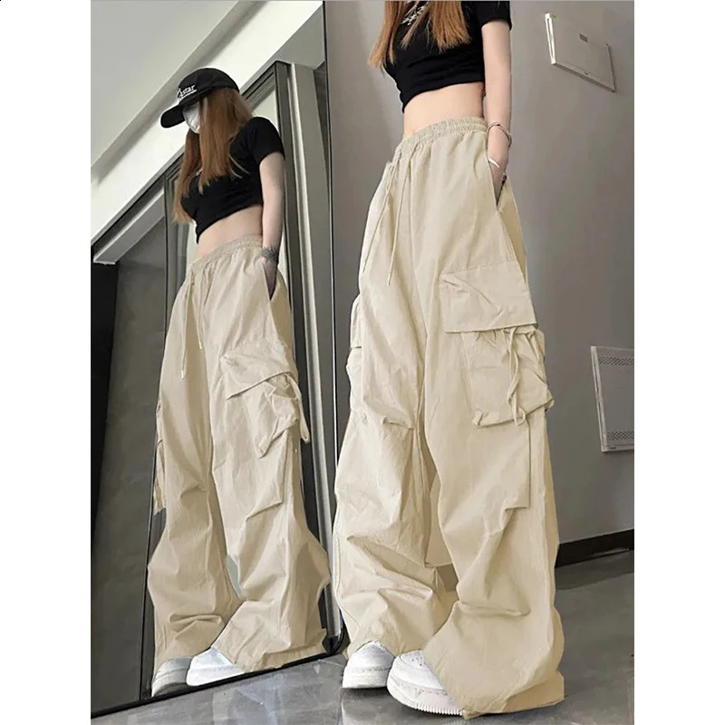 MEXZT Cargo Pant Women Y2k Streetwear Casual Wide Leg Trousers American Hip Hop High Waist Big Pockets Lace Up Loose Lady Pants 240821