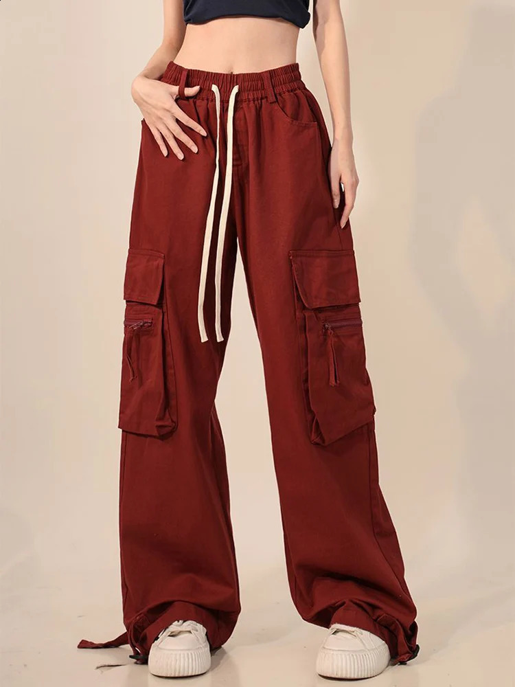 Zoki Y2K Cargo Pants Bf Vintage Streetwear High Waist Casual Straight Trousers Women Hip Hop Harajuku Pockets Wide Leg Pants 240821
