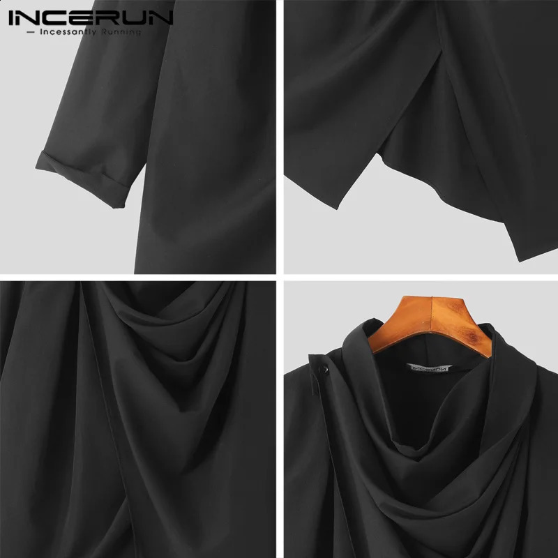INCERUN Men Trench Solid Color Turtlneck Long Sleeve Streetwear Irregular Cloak Ponchos Men Punk Fashion Casual Coats S-5XL 240822