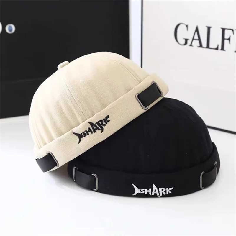Retro Docker Hat Shark Neutral Embroidered Non Velvet Beanie Hat Solid Color Trend Dome Hat Mens Adjustable Sunhat W240821