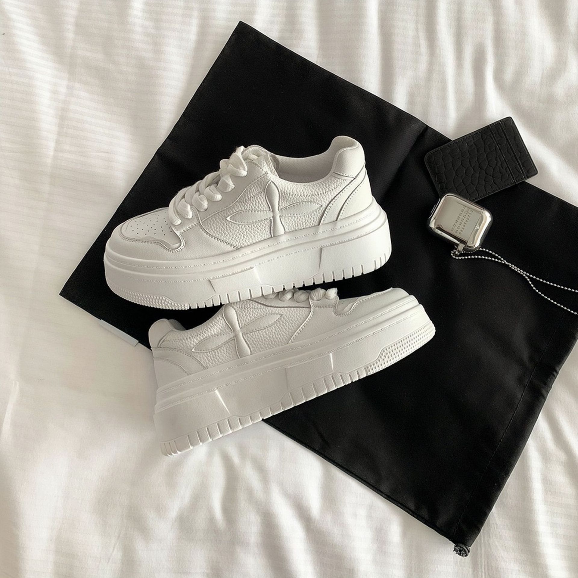 Ddmysports Cowhide Version Su Yinyin S Same Genuine Leather Thick Height Increasing Sponge Cake Casual Board For Women Ins Style Soft Sole White Shoes