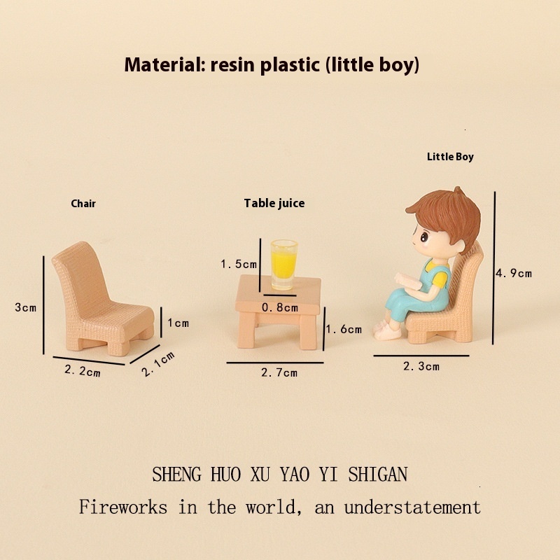 Resin creative crafts, mini tables and chairs, little boys' office desktop ornaments, home micro landscape scene decoration