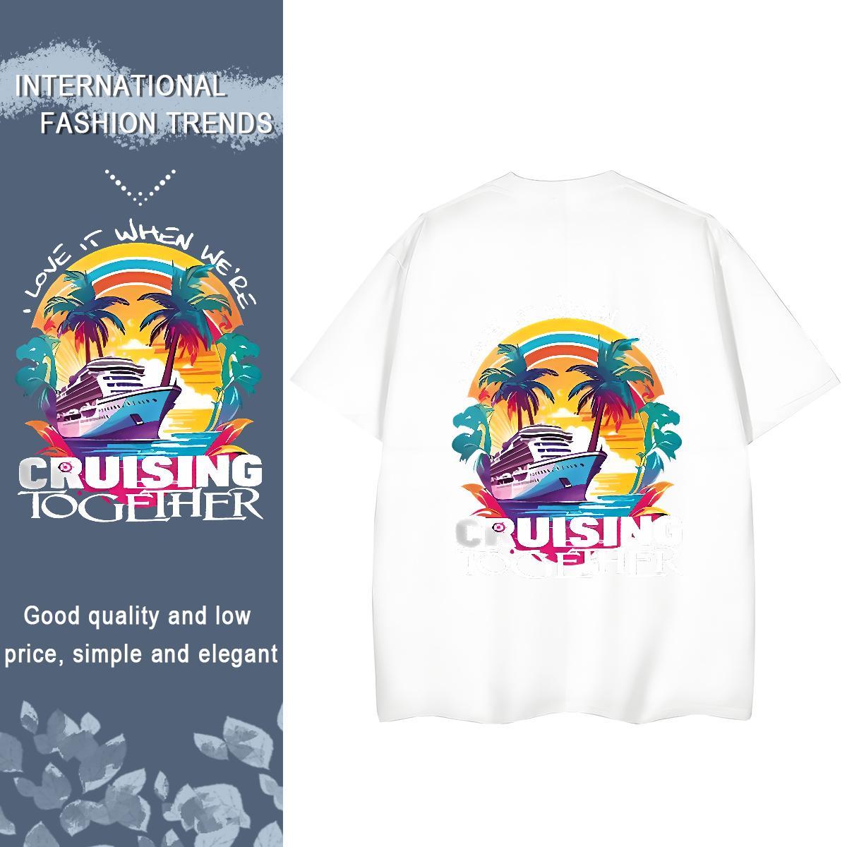 DIY Womens T Shirts 230g 100% Cotton Comfortable High Street Hip Hop cruise ship Couples T Shirts Soft Cartoon Anime Wear