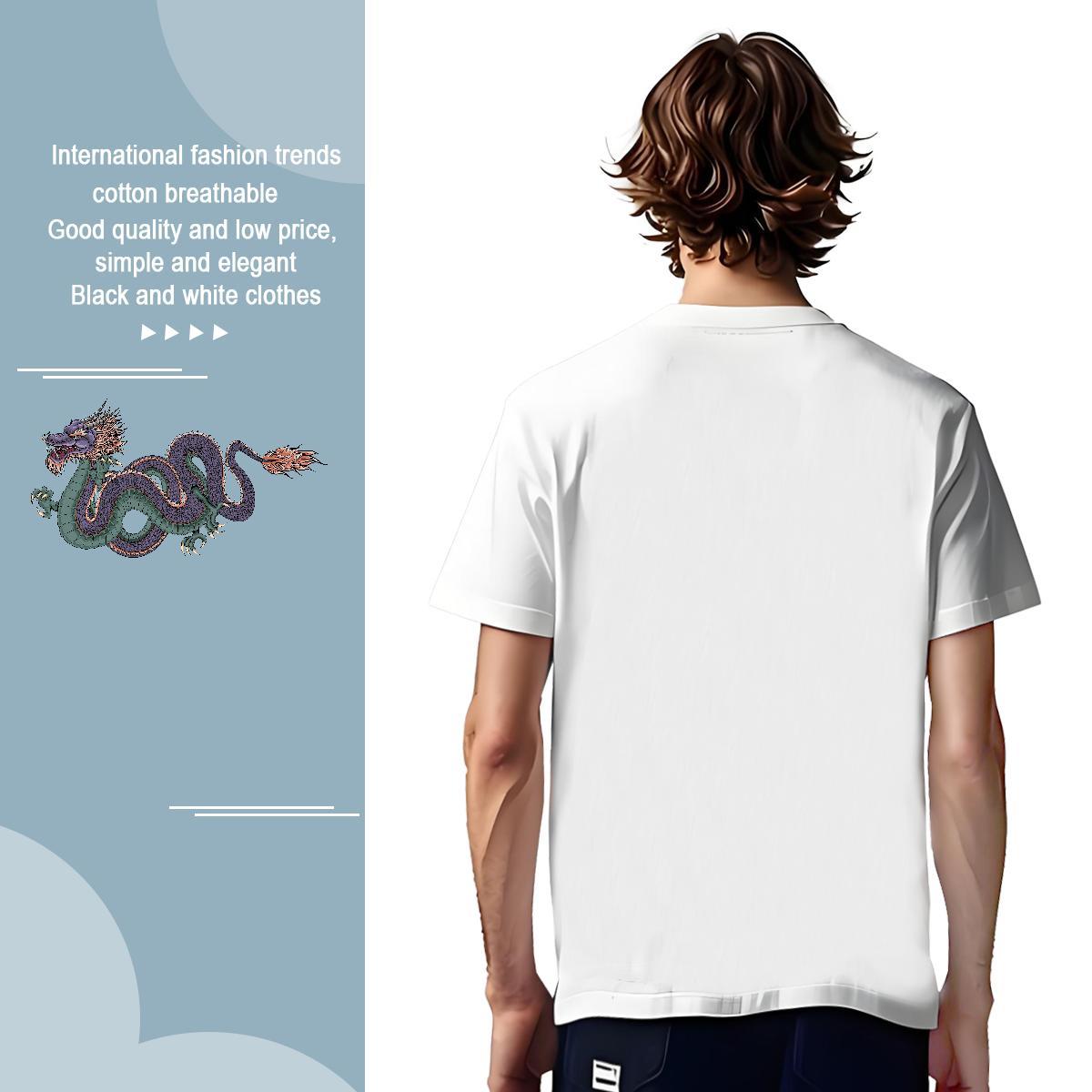 Cool dragon Mens T Shirts Spring Summer Mens Tshirts 230g Pure Cotton Stylist Breathable Crew Neck Asian Size Tops Tees