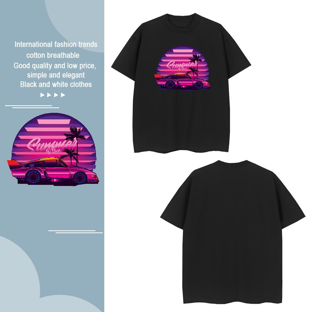 Popular car T-Shirts Street Men Tshirts 100% Cotton 230g 2024 Crew Neck Breathable Cartoon Print Tops