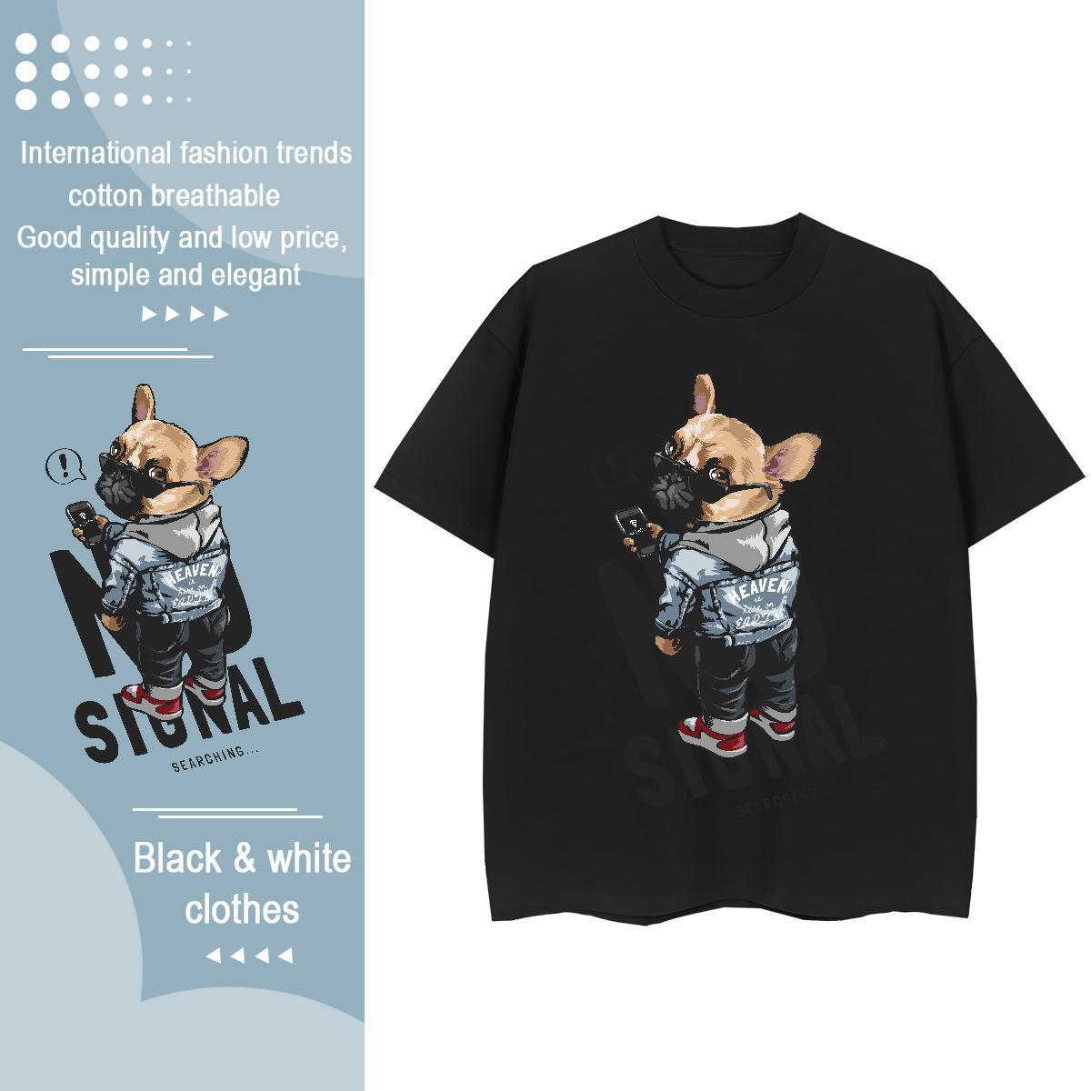 Fashion Casual Womens T Shirts Breathable Short Sleeve 230g Cotton Womens Tshirts Floral Print dog Hip Hop Street 5A Tops Shirt