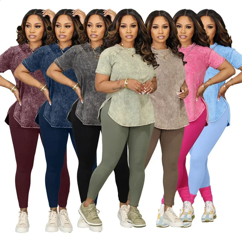 Summer Two Piece Set Women Tracksuit Matching Sets Sportwear T-shirt Top and Leggings Running Workout Fitness Casual Outfits 240822