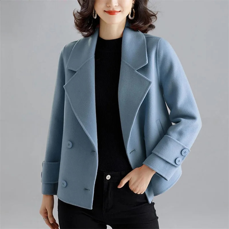 Jacket Autumn Winter Woolen Coat Womens Fashion Foreign Jackets Slim Suit Collar Short Outerwear Female Overcoat 240822