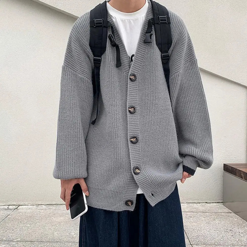 Korean Style Fashion Solid Color Mens Knitted Cardigan Single Breasted High-end Long Sleeve Cardigan Men Sweater Coat 240821