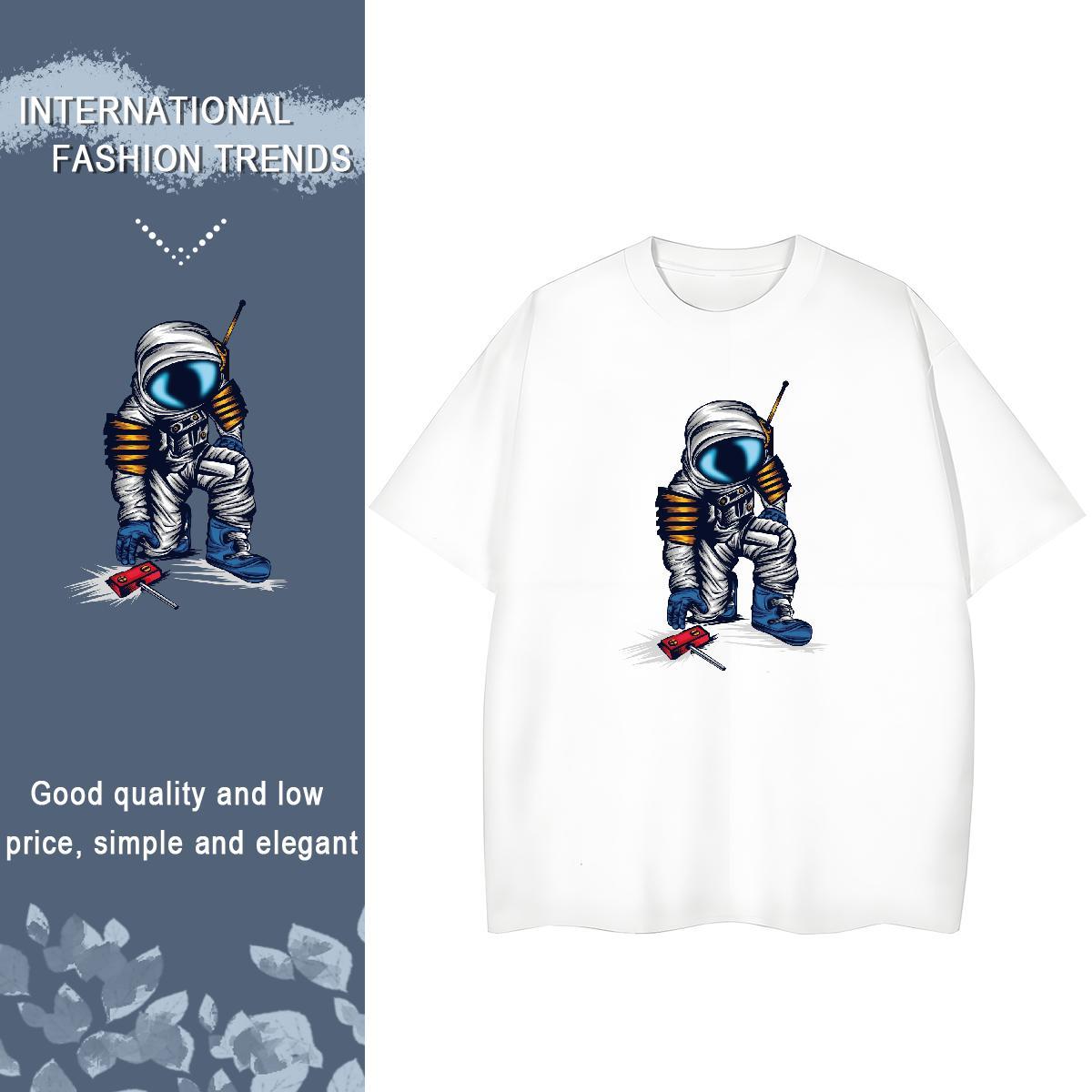Nice Couples T Shirts 230g Cotton cosmonaut Outdoor T-Shirts O-Neck Short Sleeve Cartoon Floral Printing Polos