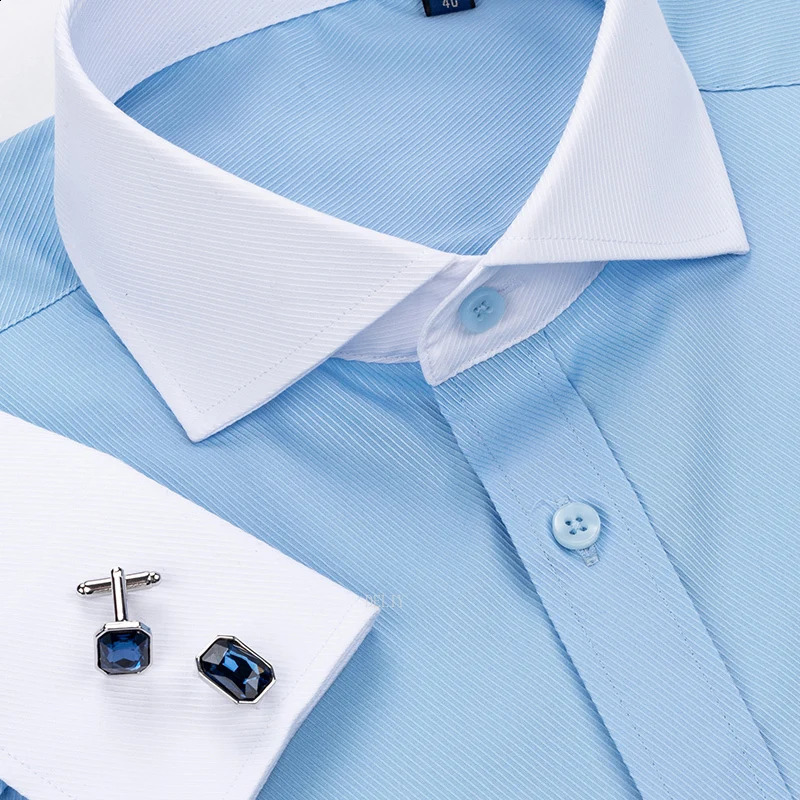 Mens Long-sleeved Shirt Mens High-grade Niche Chic Double Folded Sleeve Windsor Collar Retro Business Dress French Cuffli 240822