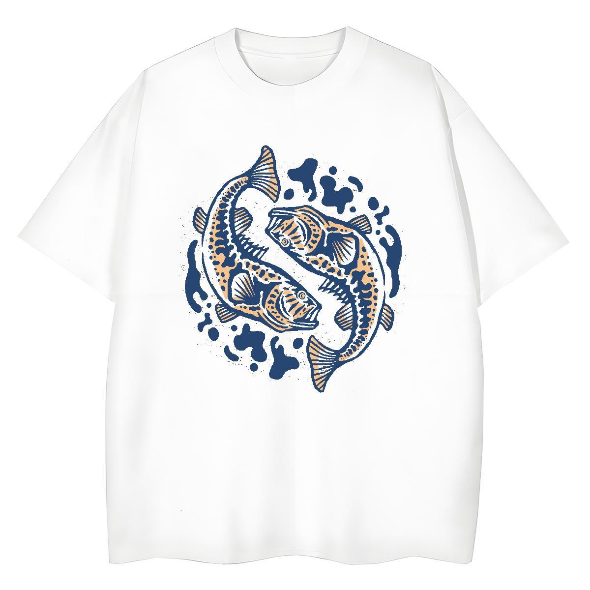 2024 Casual T shirt Short sleeve Soft 230g Pure Cotton Womens Tshirts Cartoon Print fish Street Casual Lady Tees Shirts