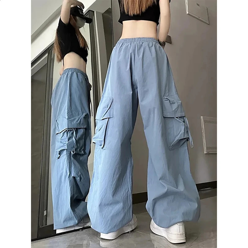 MEXZT Cargo Pant Women Y2k Streetwear Casual Wide Leg Trousers American Hip Hop High Waist Big Pockets Lace Up Loose Lady Pants 240821