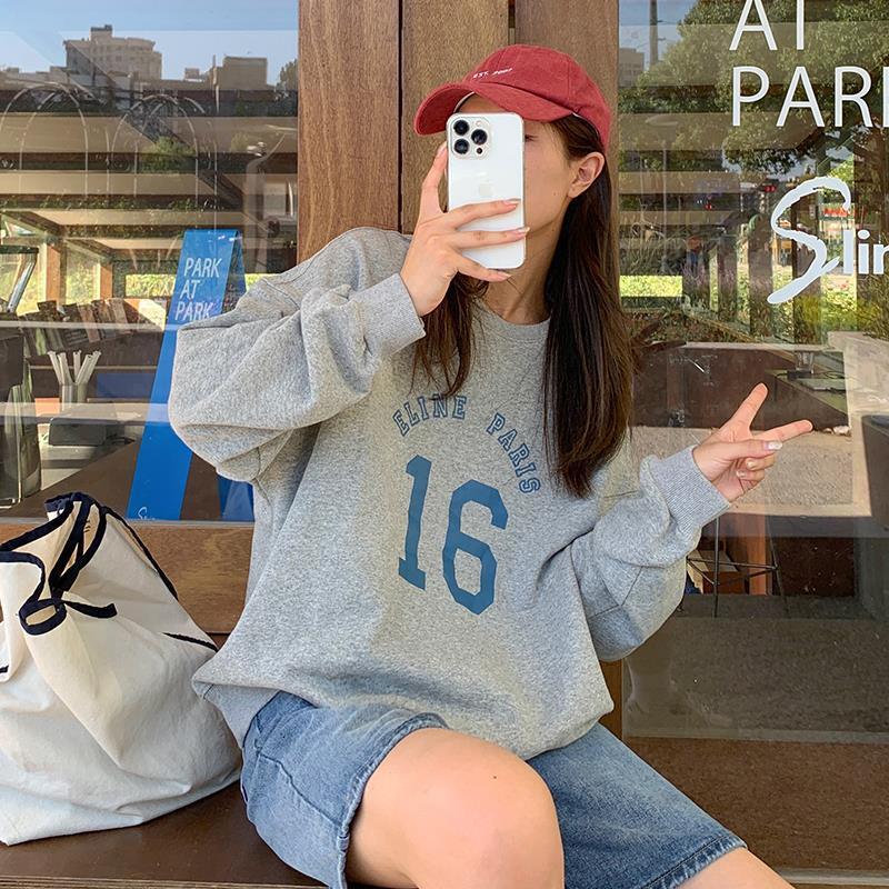 Spring and Autumn New Korean Edition Thin Letter Printed Versatile Loose BF Style Large Size Long Sleeve Hoodie Women's Top dongdumaoyi