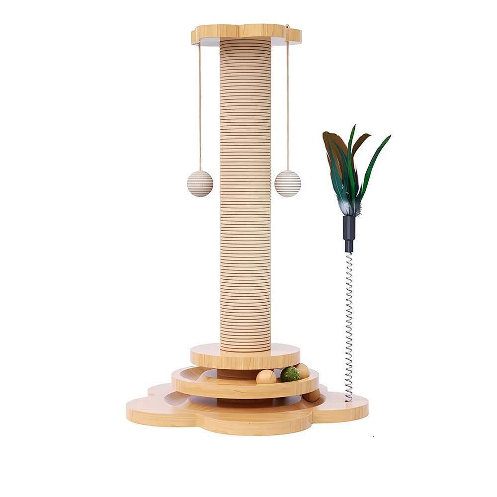 Hot Sell Pet Toy Solid Wood Turntable Funny Stick Balls Durable Sisal Scratching Board Supplies Cat Grab Column Free Shipping