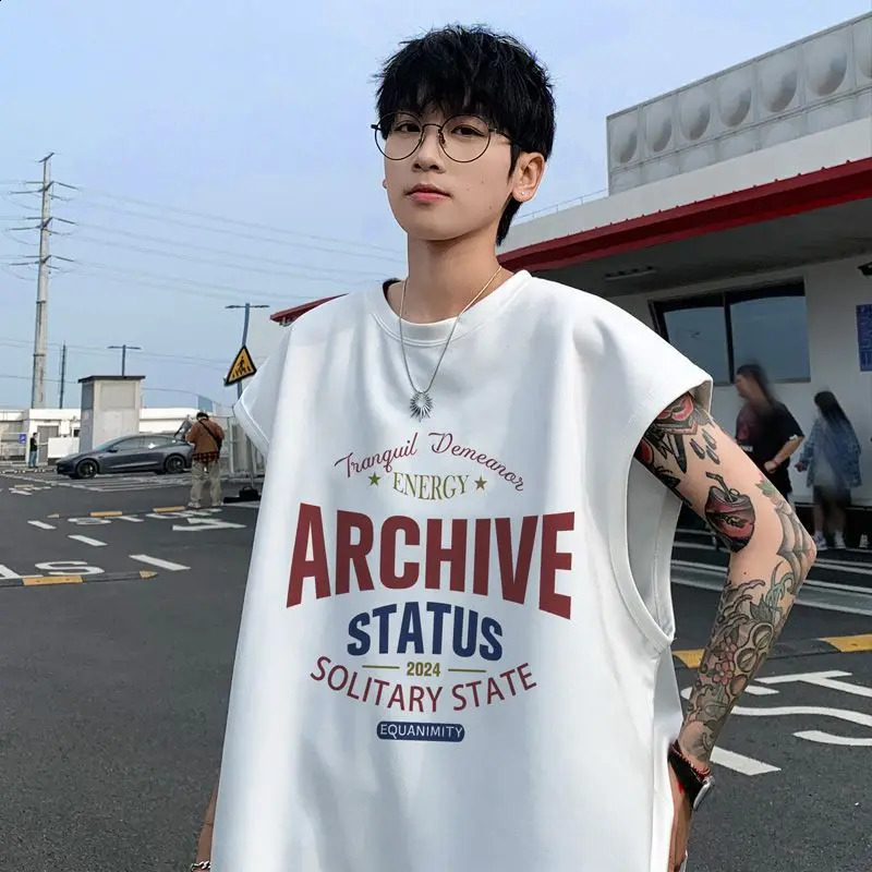 Summer Mens Suede Sleepless Tshirt Versatile Tank Top in Trend Couple Suit y2k 240822
