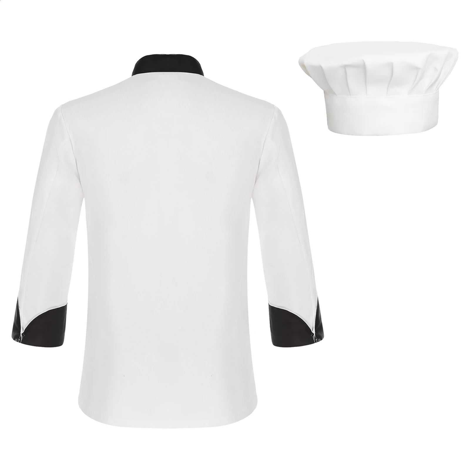 Unisex Mens Womens Chef Jacket Long Sleeve Contrast Color Coat Restaurant Kitchen Cooking Apparel Work Wear Uniform with Hat 240814