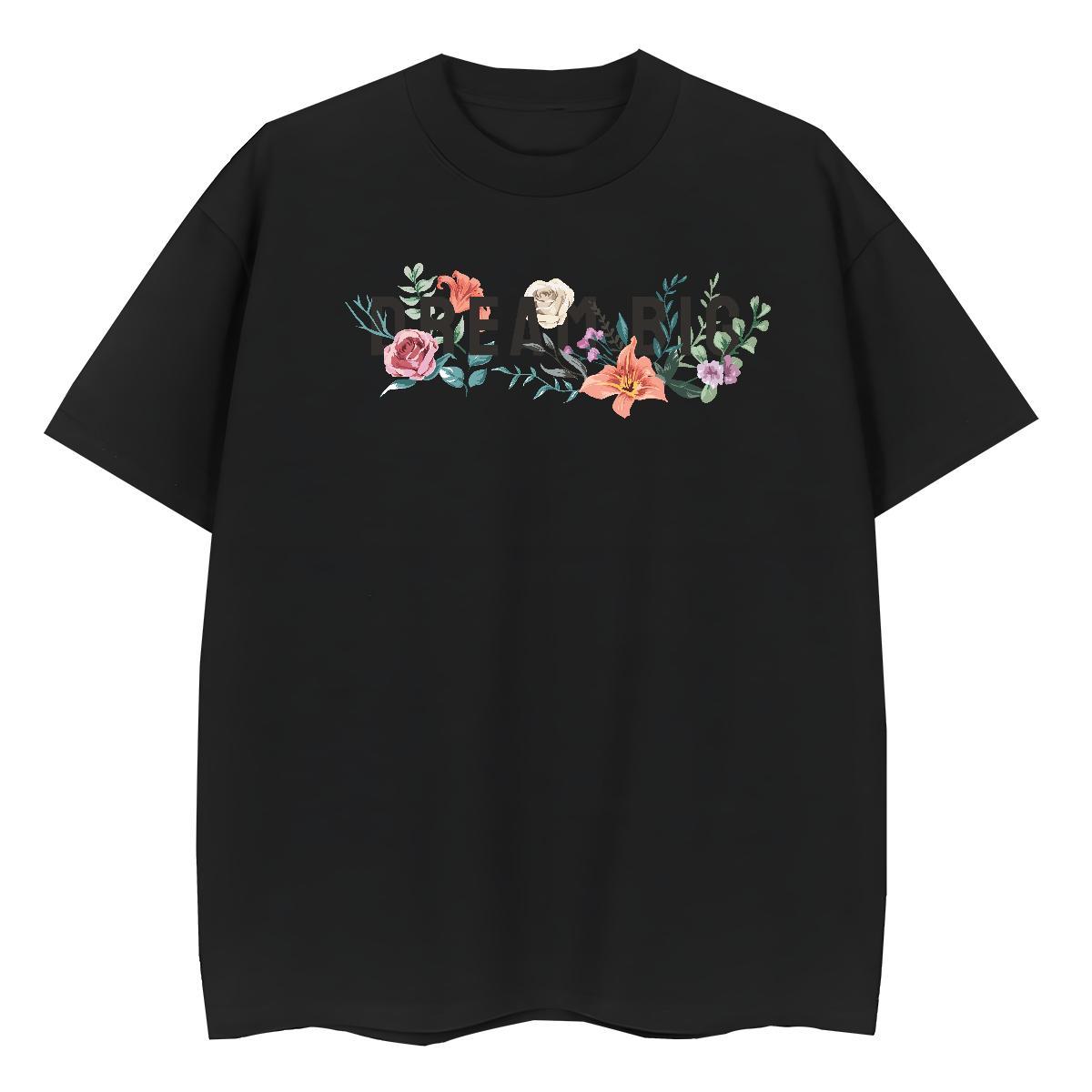 DIY Women T Shirts Short Sleeve O-Neck 230g 100% Cotton Woman Tshirt Black Oversized flower Street Lady Clothings