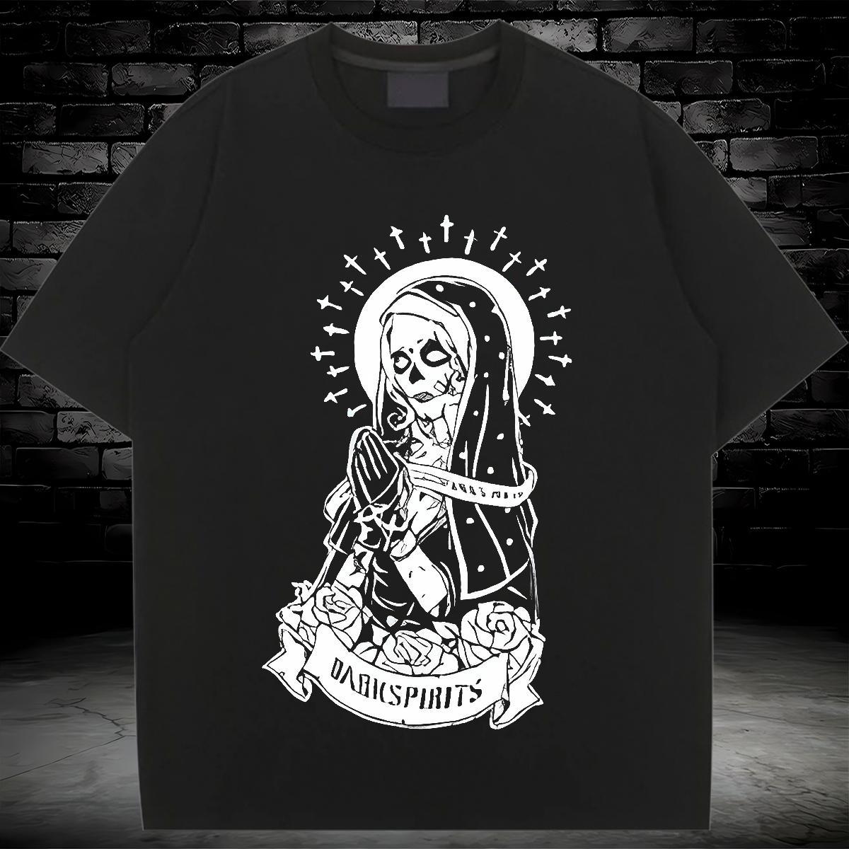 Classic T Shirts Women 230g Pure Cotton Short Sleeve O-Neck Sports Casual skull Woman Tshirt Loose Anime Oversized Top Shirts
