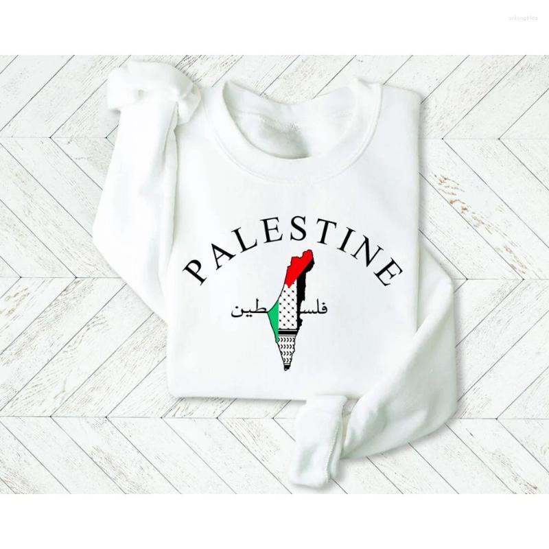 Womens Hoodies Palestine Map Sweatshirt Palestinian Arabic Name Printed Sweater Adult Pullover Crewneck