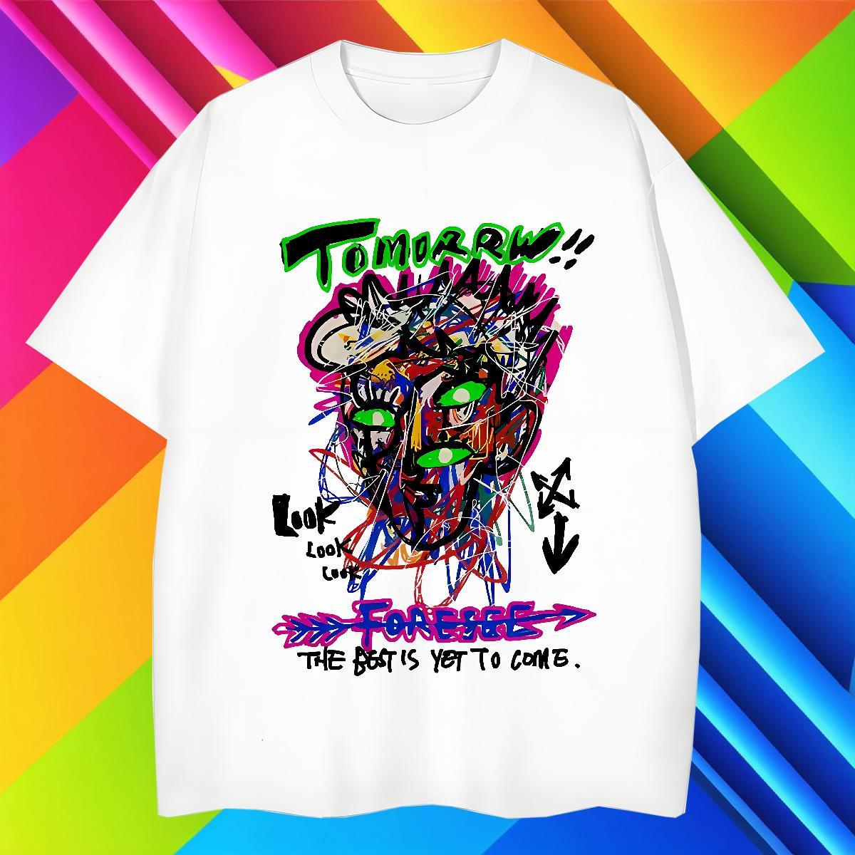New Men Clothes T-Shirt 230g Pure Cotton High Street Hip Hop graffiti Crew Neck Breathable T Shirts Men Cool Plus Size Custom Tees