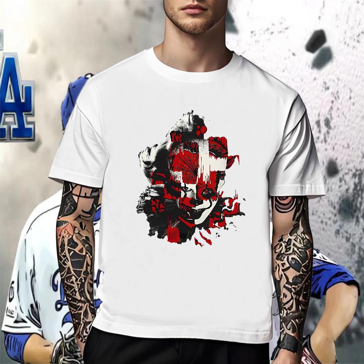 2024 Summer Men Tops Tees 230g Pure Cotton High Street Hip Hop scary Breathable Short Sleeve Men T Shirts Free Shipping DIY Logo Oversized Clothings