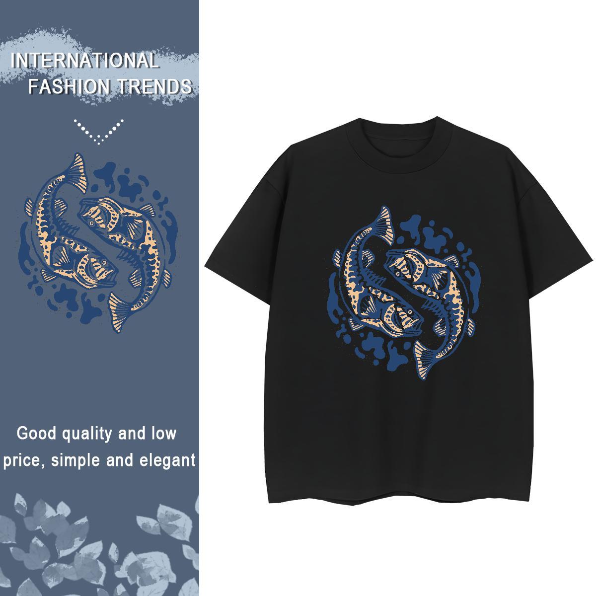 2024 Casual T shirt Short sleeve Soft 230g Pure Cotton Womens Tshirts Cartoon Print fish Street Casual Lady Tees Shirts