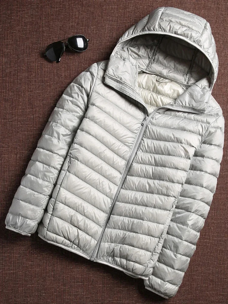 Spring and autumn fashion ultra light duck down jacket mens Korean street clothing wool hooded warm 240822
