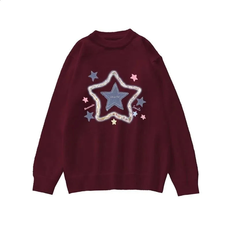 Deeptown Y2k Harajuku Knitted Sweater Womens Korean Fashion Winter ONeck Kawaii Jumper Retro Preparatory Extra Large Pulling Aesthetics 240821
