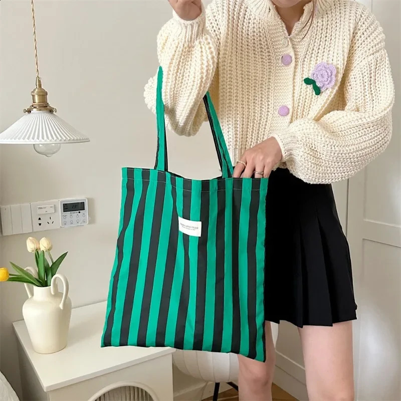 Youda Cotton Fabric Shoulder Bag for Women Fashion Striped Pattern Handbag Large Casual Capacity Shopper Tote Bags 240821