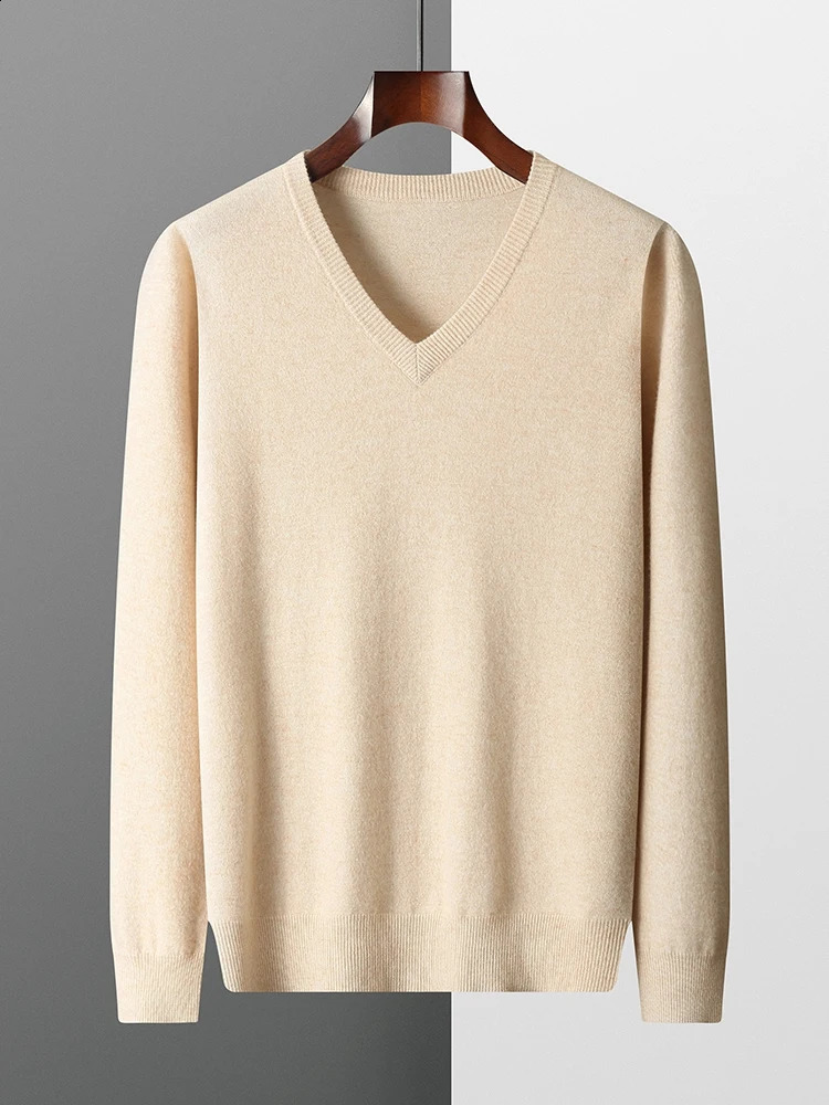 MVLYFLRT Merino Sweater Mens V-neck Pullover Top Autumn Winter Knitted Casual Loose 100% Pure Wool Jacket 240821