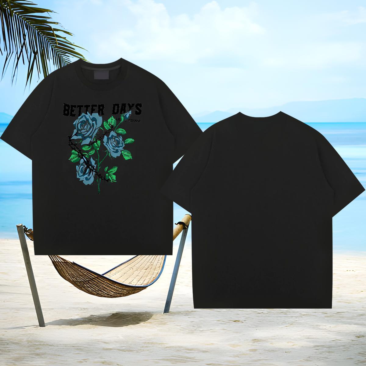 Cool Design T Shirts Men flower Breathable Crew Neck Summer Casual Black Oversized 230g Cotton Men Tees New Tops Shirt