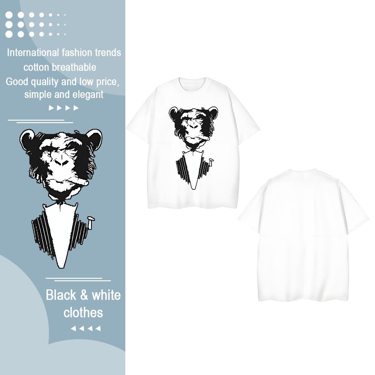 Brand T-Shirts for Women O-Neck Short Sleeve 100% Cotton 230g Womens Tshirts Cartoon Printing L-4XL chimpanzee Casual Sport Loose Tops Shirt