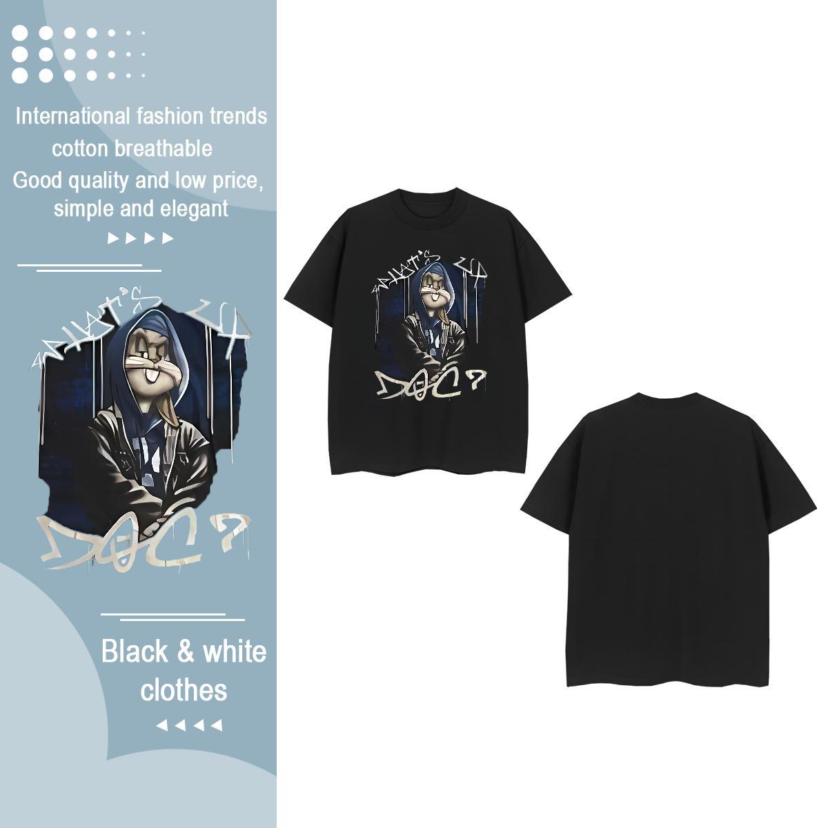 Fashion T-Shirts for Women O-Neck Short Sleeve 230g Cotton Unisex Tshirts Plus Size Cartoon rabbit Daily Wear Soft Top Shirts