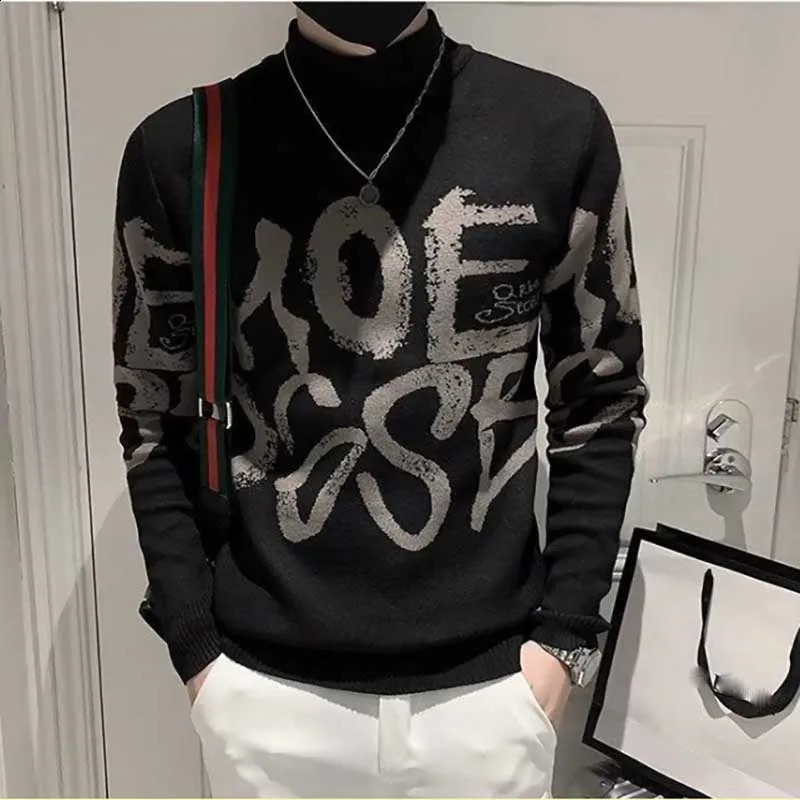 Fashion Stand Collar All-match Letter Sweaters Mens Clothing Autumn Winter Loose Knitted Casual Pullovers Korean Tops 240821