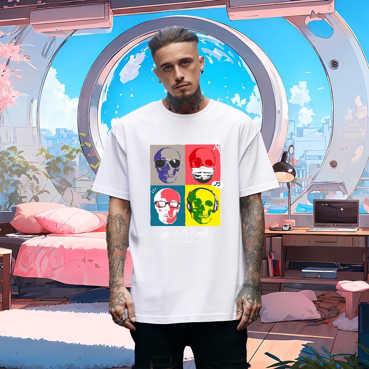 Cool T Shirts Men 230g Cotton skull Casual Floral Print Breathable Soft Couples T Shirts Fashion Designer Tees Shirts