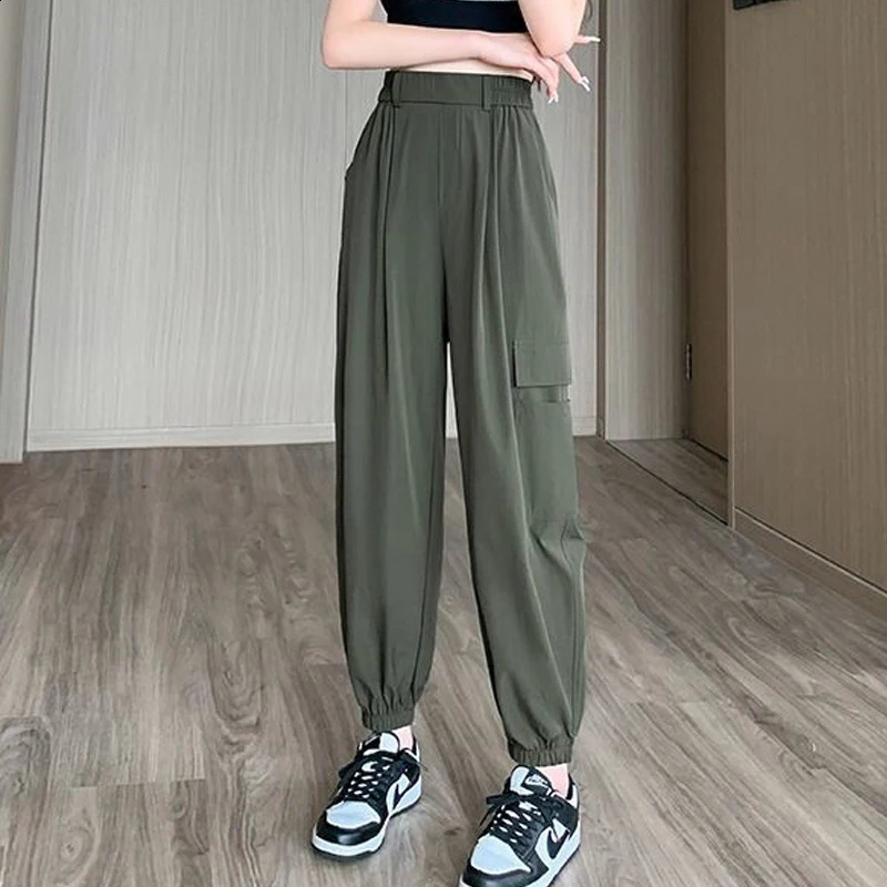 Women Clothes Summer Trendy Streetwear Harajuku Y2K Cargo Pants Casual Pockets Quick Drying Sweatpants High Waist Pantalones 240821