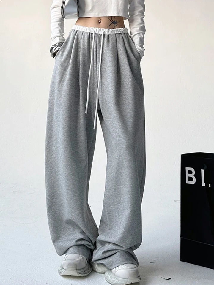 Zoki Streetwear Black Sweatpants Women Vintage High Waist Harajuku Y2K Trousers Casual Patchwork American Retro Loose Bf Pants 240821