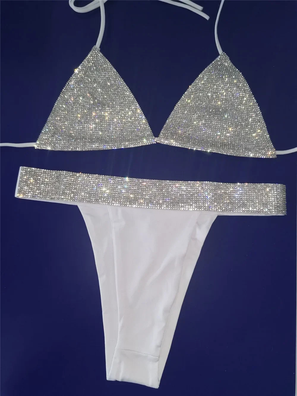 Sexy Diamonds Sequin Bikini Set Women Halter Bandage Swimsuits Rhinestone Micro Thong Brazilian Beach Bathing Suit Biquini 240822