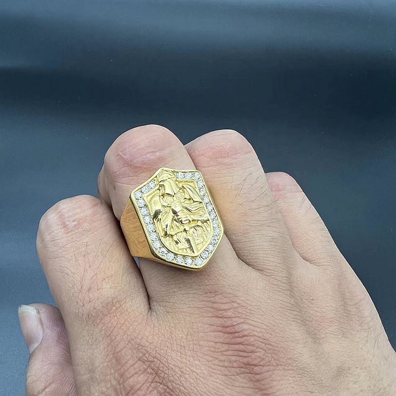 Vintage Casting Knights Templar Ring 316L Stainless Steel Gold Plated with Zircon Jewelry
