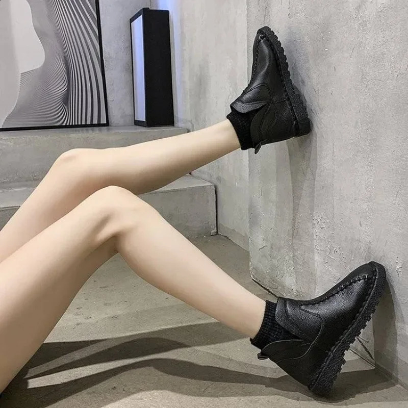 Ladies Snow Boots Black Sock Work Round Toe Female Shoes Elastic Comfrtable Sale Y2k 39 On Offer Stylish Pu Trend 240820