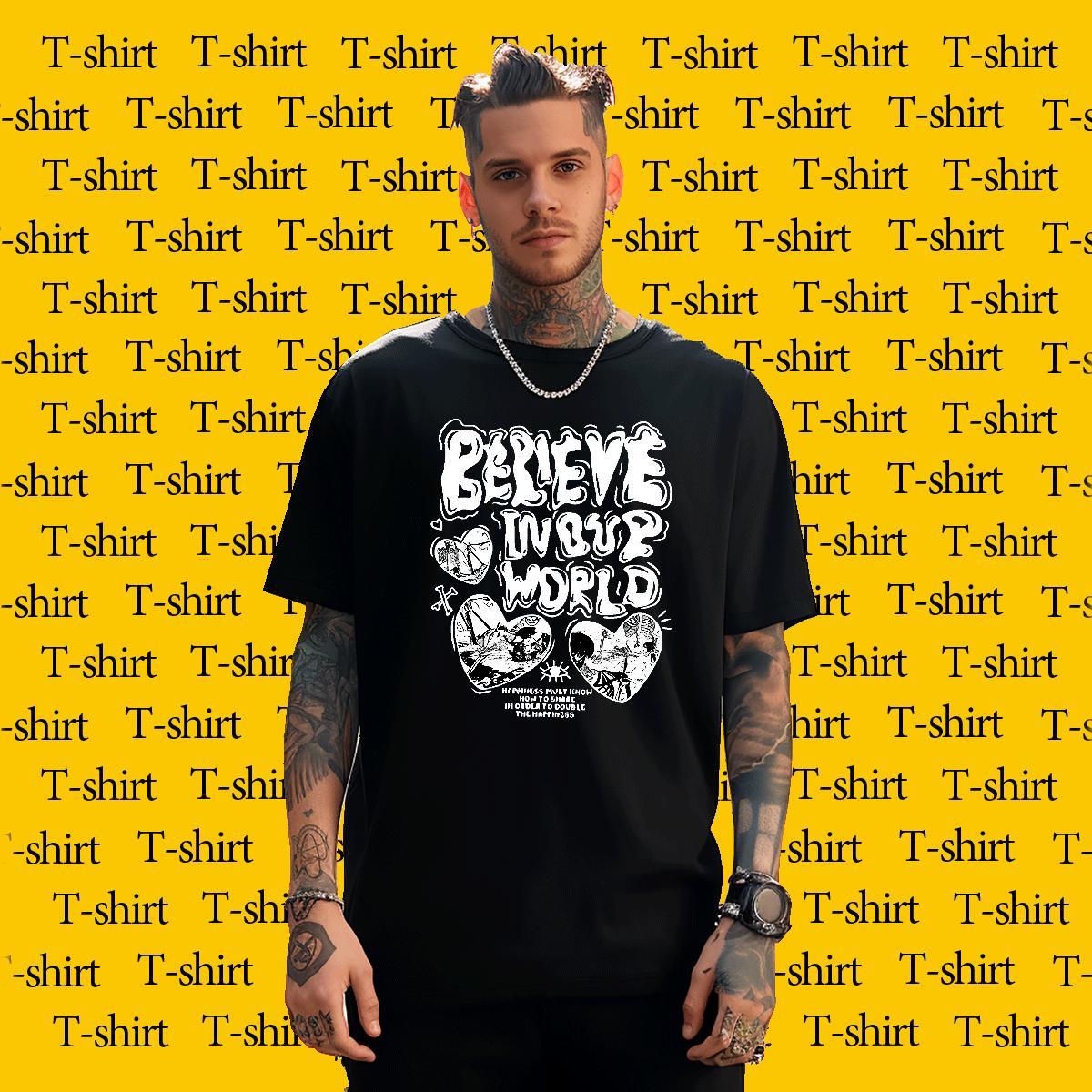 Classic Casual Daily Wear Mens Tshirts heart Round Neck Short Sleeve 230g Pure Cotton T Shirts Men Free Shipping Floral Print Top Tees