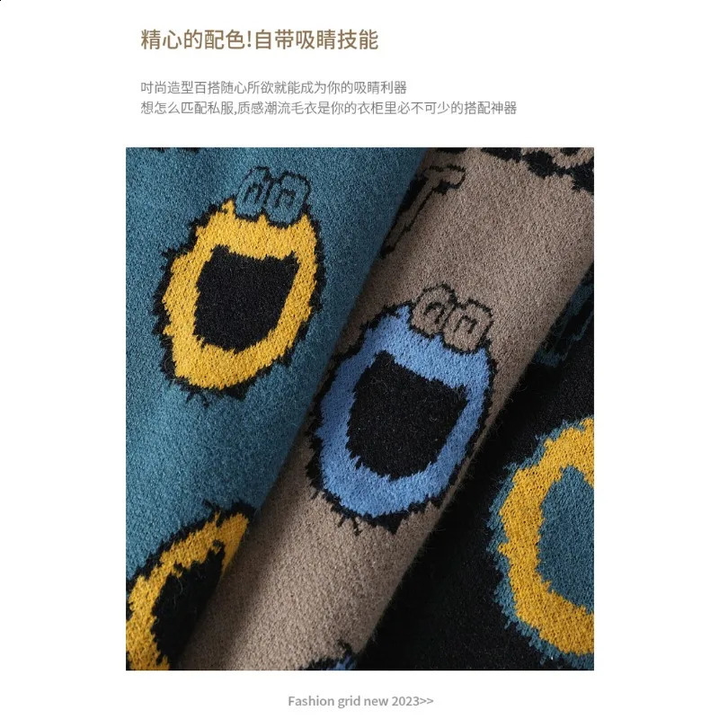Mens autumn and winter knitted floral mens casual loose letter jacquard sweater street Harajuku warm 4XL 240821