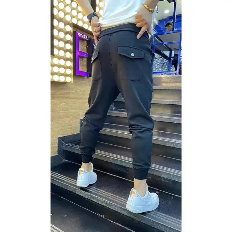 Autumn Trendy Ankle Sports Pants Loose Fit Sweatpants Solid Color Versatile Small Leg Harem Fashionable Casual Mens Clothing 240822