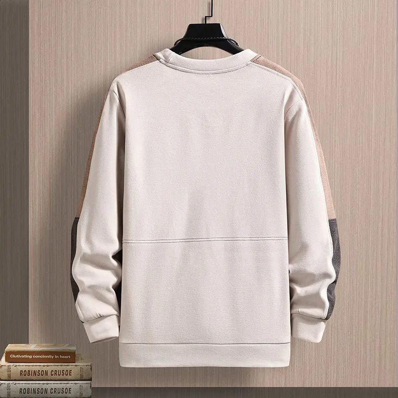 Autumn Fashion Korean Edition Patch Work Color Match Round Neck Loose and Versatile Handsome Young Long Sleeve Sweater 240821