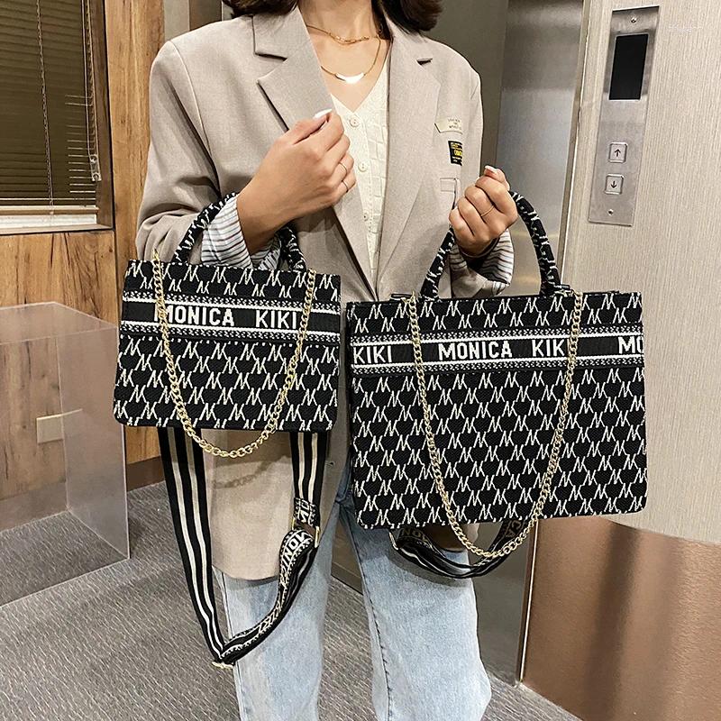 3 Evening Bags Fashion Top Handle Women Handbags Printed Letters Wide Strap Chain Crossbody Shoulder Large Capacity Tote Sac 4