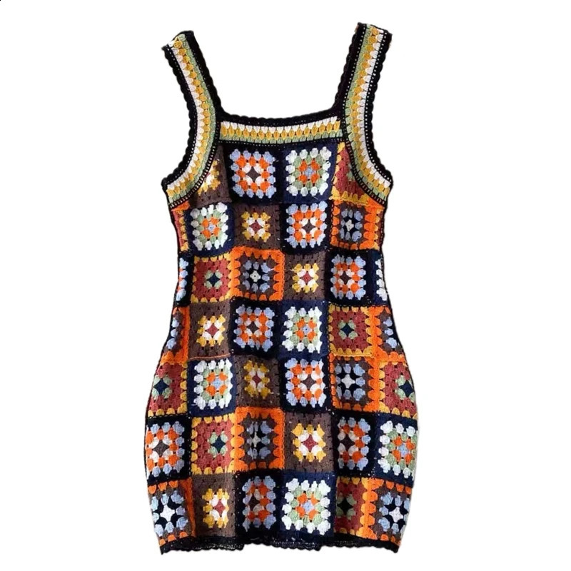Summer Beach Skirt Bikini Crochet Flower Short Skirt Sleeveless Sling Dress H7EF 240821