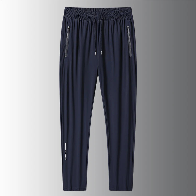 Mens Loose Straight Casual Pants Mens Ice Silk Quick Drying Pants Zippered Pocket Work Pants Large Size Jogging Pants 8XL 240822