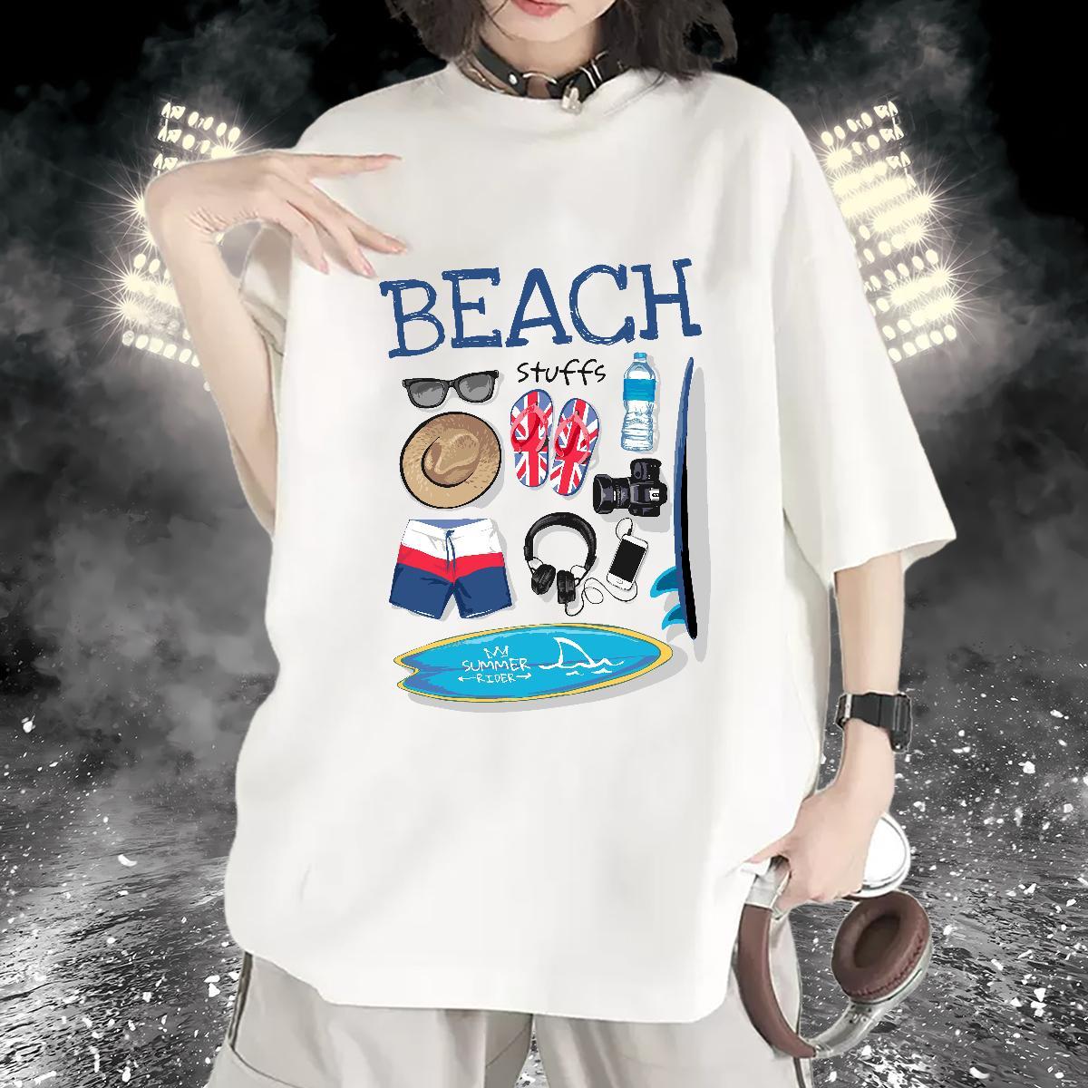 Soft Womens Tshirts 230g Pure Cotton letter Street Casual T-Shirts Comfortable Cartoon Printing L-4XL Tee Shirt