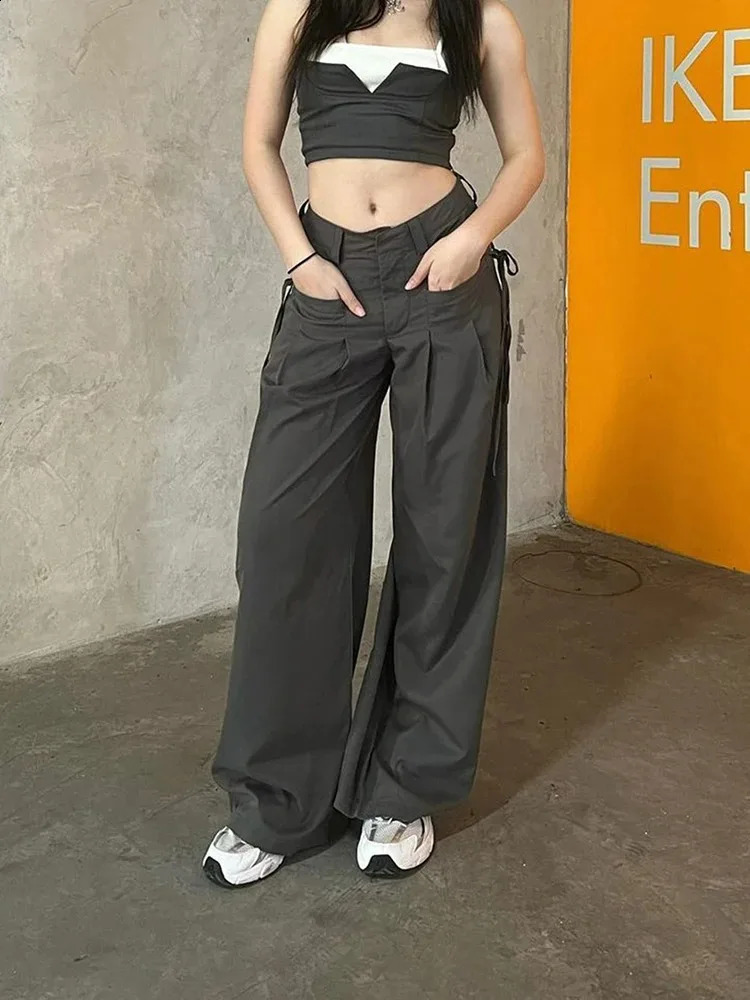 AltGoth Streetwear Harajuku Cargo Panst Women Vintage Y2k Cyber Punk Mall Gothic Pocket High Waist Casual Loose Trousers Female 240821